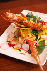Lobster with ree curry sauce, Thai foods.