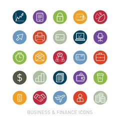Outlined Business and Finance Icon Set Collection