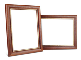 Two simple wooden picture frames on white with clipping path