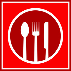 red restaurant sign with utensil