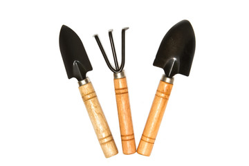 Gardening tools on white background