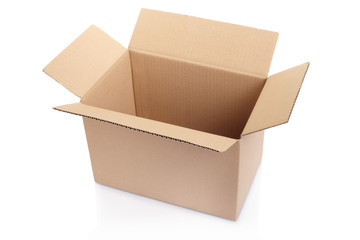 Open empty cardboard box on white, clipping path included