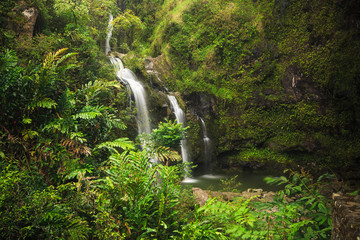 Three Bear Falls or Upper Waikuni Falls on the Road to Hana, Mau