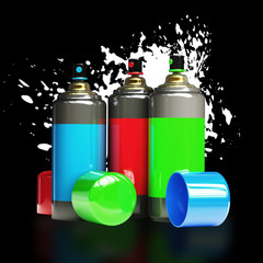 color spray cans isolated on black background High resolution 3d render