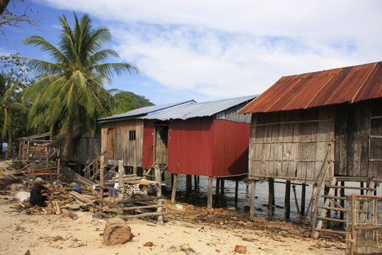 Stilt houses on Koh Rong Samlon island, Cambodia
