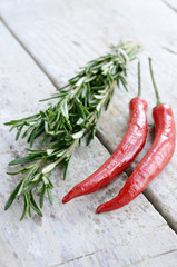 Mediterranean ingredients - fresh rosemary and chilli