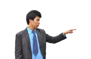 businessman hand touching on white background