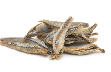 salted anchovies on a white background