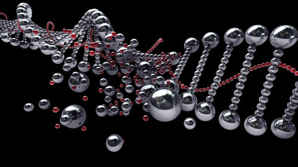brocken DNA chain model of twisted chrome metal isolated on black background High resolution 3d render