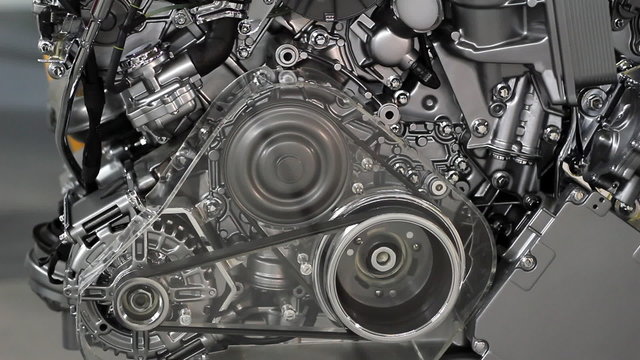 car engine gears and belt front view