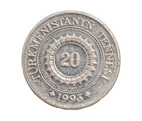 Turkmenistan coin on a white background