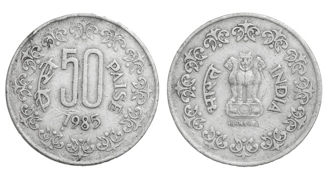 Indian coins on a white background