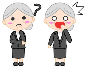 スーツ女性イラスト　悩む　驚く