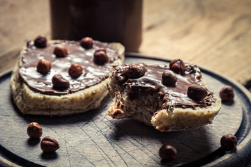 Closeup of sandwiches with chocolate and nuts