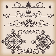 Fototapeta premium Vector set. Victorian Scrolls and crown. Decorative elements