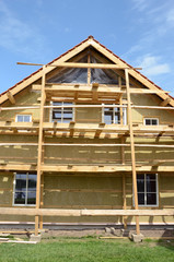 Obraz premium new wooden rural house thermal insulation with rockwool