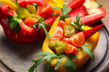 Closeup of fresh vegetables served in bell pepper