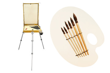 brushes and easel
