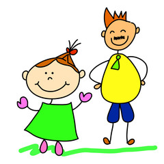 happy kid with dad hand drawing cartoon character