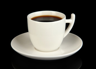 Cup of strong coffee isolated on black