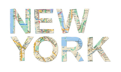 Fototapeta premium New York words cutted from map