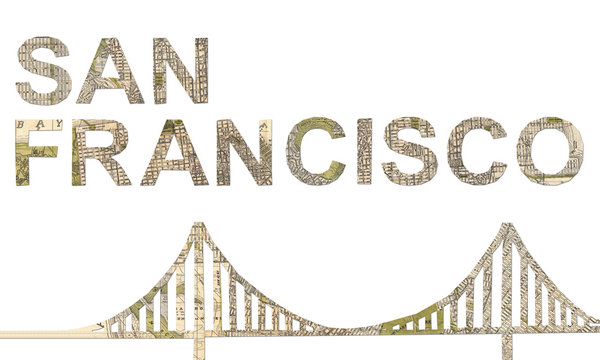 San Francisco words and Golden Gate bridge