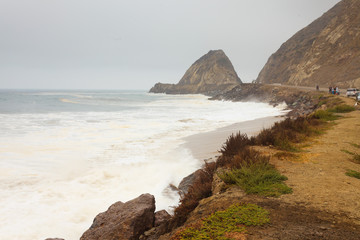 Wild rocky coast of Malibu beach. USA. California.