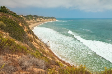Beautiful rough coast with vegetation of Malibu. USA. California