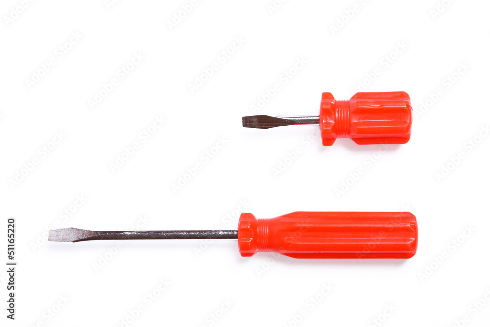 Wall mural two bright red screwdrivers isolated on white background