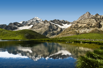 Amazing view of mountain lake in the Swiss Alps