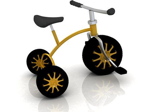 children's bike with automobile wheels on white background