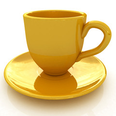 3d yellow cup on a white background
