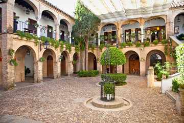 Fototapeta na wymiar Typical andalusian mudejar courtyard In Seville, Spain.