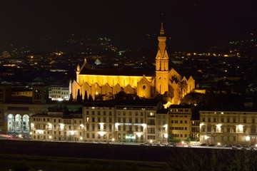 Fototapeta na wymiar Santa Croce view at night, Florence