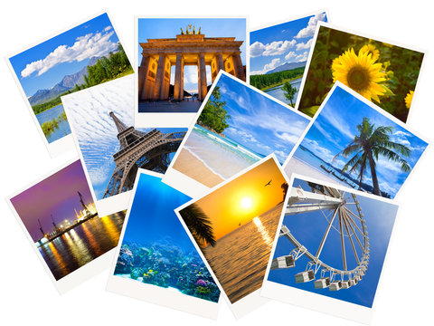 Traveling photos collage isolated on white background