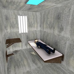 3d render of cartoon characer in prison