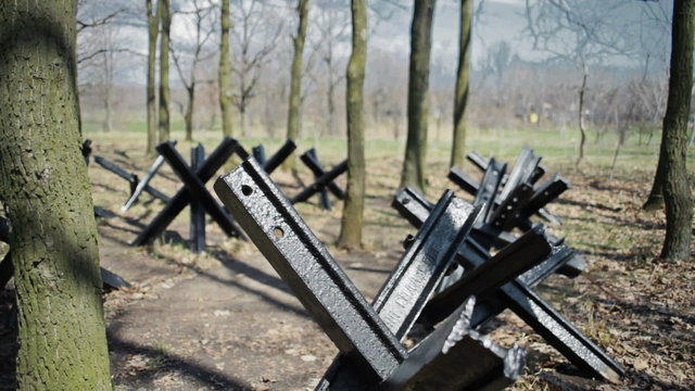 Tank obstacle stands in the park