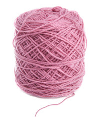 pink cord ball for knitting isolated white