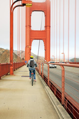 Cyicling in the Golden Gate bridge, San Francisco, Usa