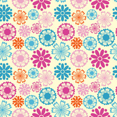 Seamless floral pattern with multicolored flowers