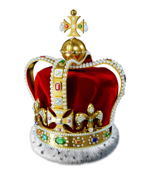 Royal gold crown, with many jewels and decorations, isolated on
