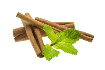 Cinnamon and fresh mint leaves