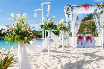 wedding arch and set up on beach
