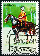 Postage stamp Spain 1973 Harquebusier on Horseback