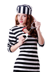 Convict criminal in striped uniform