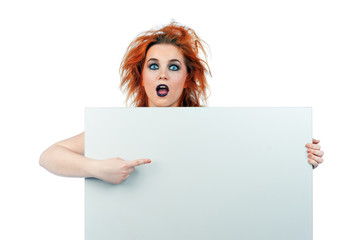 interesting looking teen girl with blank board