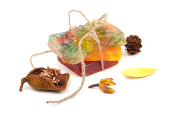 Soap by hand on a white background