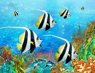 Tableaux ronds sur plexiglas Sous-marin La barrière de corail - illustration pour les enfants