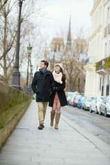 Romantic loving couple walking together in Paris