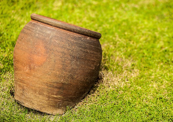 decorative clay vase in garden